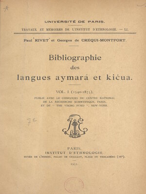 cover image of Bibliographie des langues aymara et kičua, 1